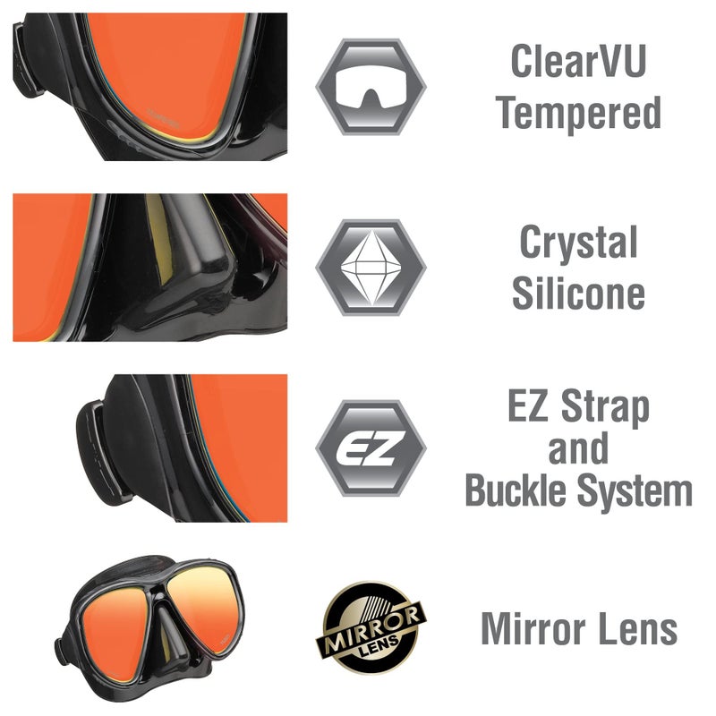 TUSA Sport Adult Powerview Mask and Dry Snorkel Combo, Black/Black Mirrored Lens (w/Reusable Bag) (UC-2425PMQB-BKB) - Image 4